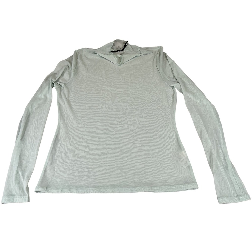 CALIA Smoked Turquoise Draped Funnel Neck Mesh‎ Long Sleeve Top Thumbholes L NEW